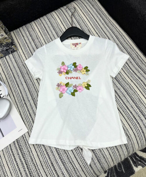 Chanel Women's Embroidered Back Cutout T-shirt White