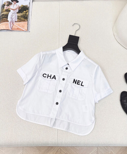 Chanel Women's Lettering Embroidered cropped Shirt White