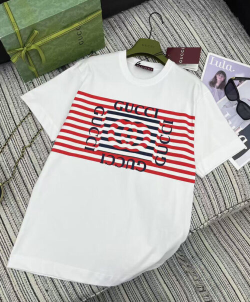 Gucci Women's Striped Lettering T-shirt White