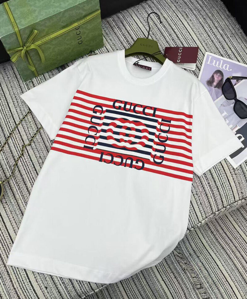 Gucci Women's Striped Lettering T-shirt White