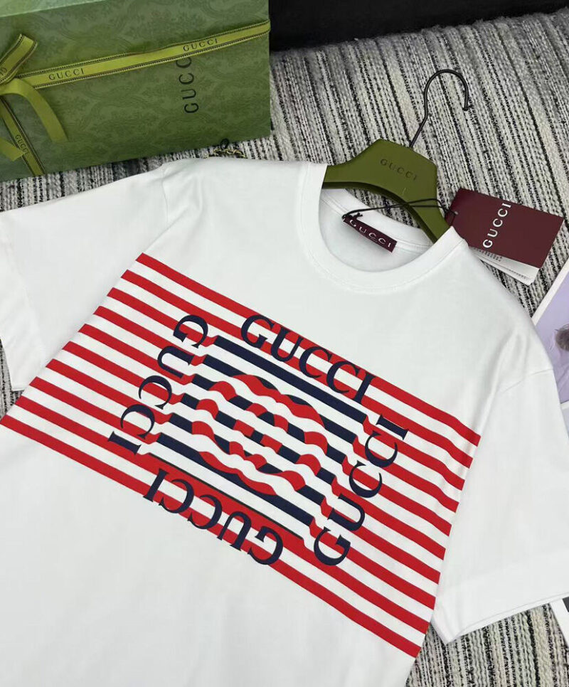 Gucci Women's Striped Lettering T-shirt White