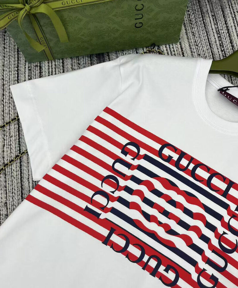 Gucci Women's Striped Lettering T-shirt White