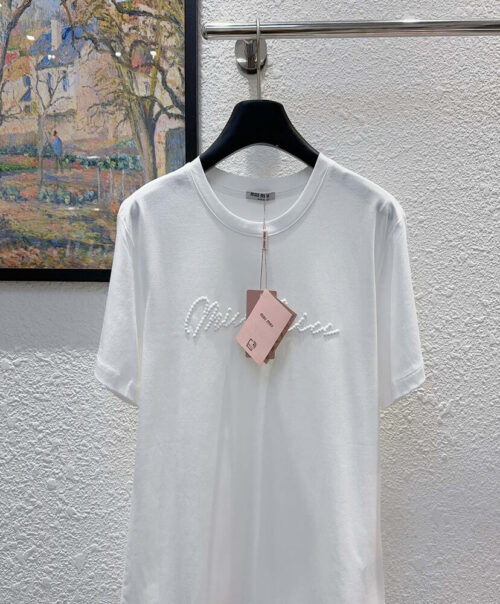 Miumiu Women's Letter Embroidered T-shirt White