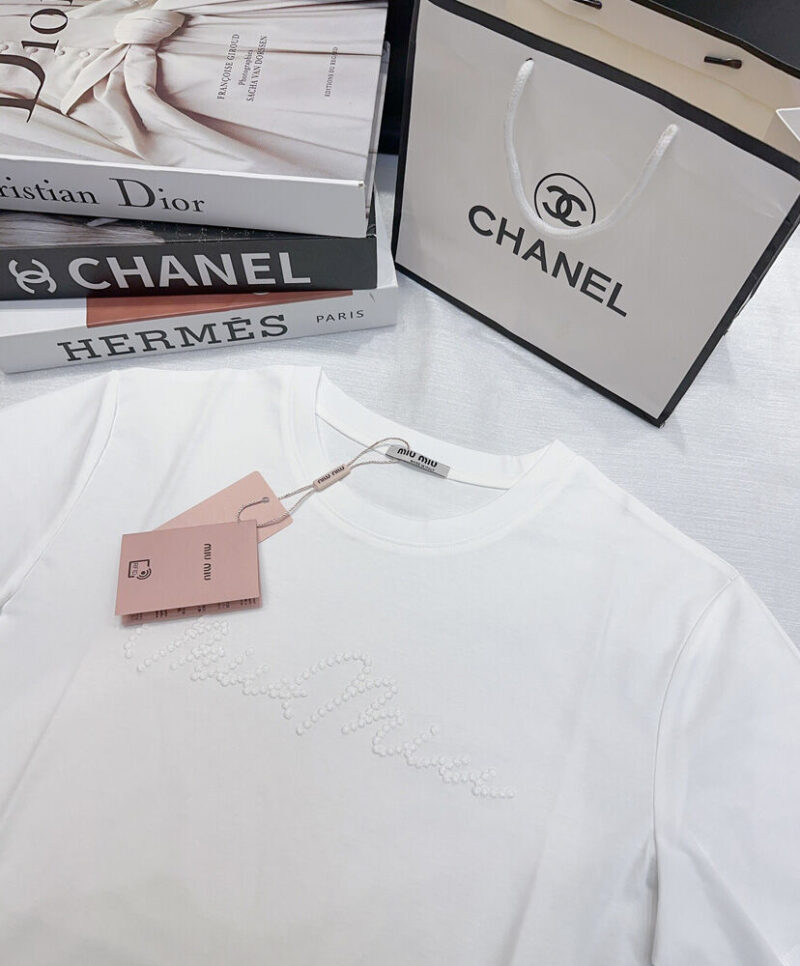 Miumiu Women's Letter Embroidered T-shirt White