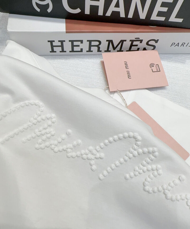 Miumiu Women's Letter Embroidered T-shirt White