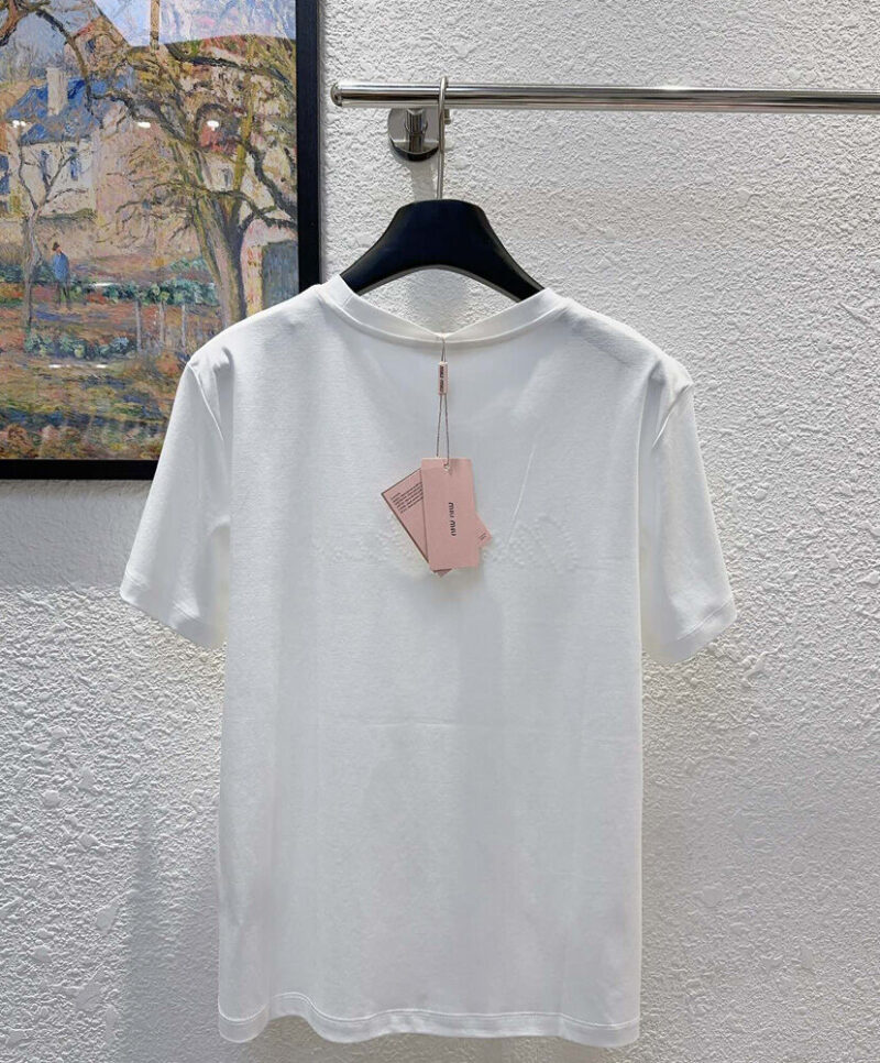 Miumiu Women's Letter Embroidered T-shirt White