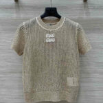 Miumiu Women's Lettering Embroidered Openwork Sweater Apricot