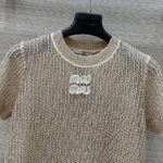 Miumiu Women's Lettering Embroidered Openwork Sweater Apricot