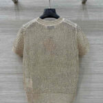 Miumiu Women's Lettering Embroidered Openwork Sweater Apricot