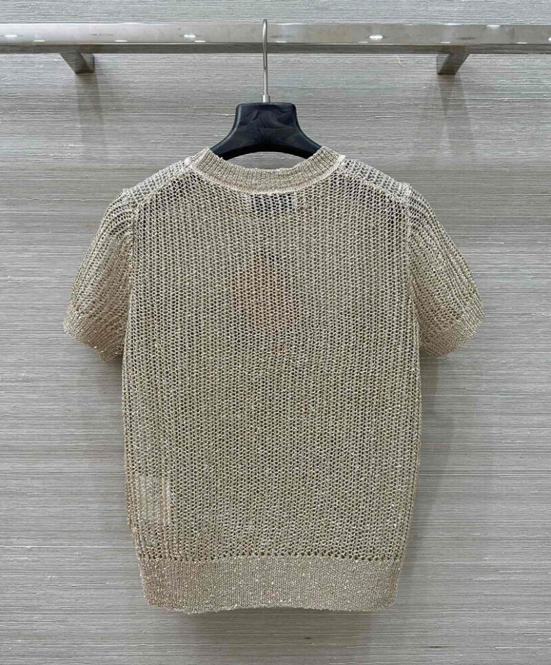 Miumiu Women's Lettering Embroidered Openwork Sweater Apricot