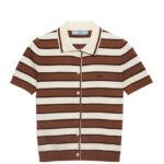 Prada Women's Short-sleeved Striped Cotton Cardigan Coffee