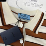 Prada Women's Short-sleeved Striped Cotton Cardigan Coffee