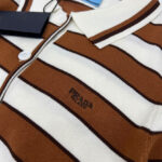 Prada Women's Short-sleeved Striped Cotton Cardigan Coffee