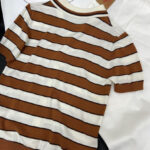 Prada Women's Short-sleeved Striped Cotton Cardigan Coffee