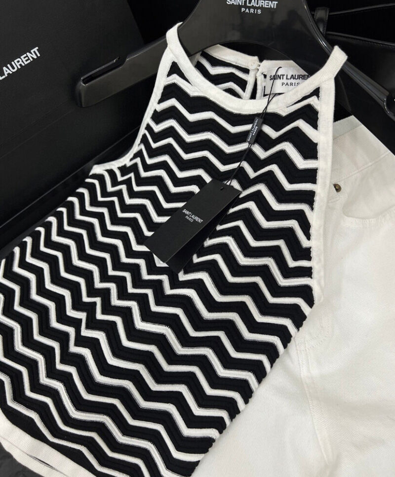 Saint Laurent Women's Striped Vest top Black