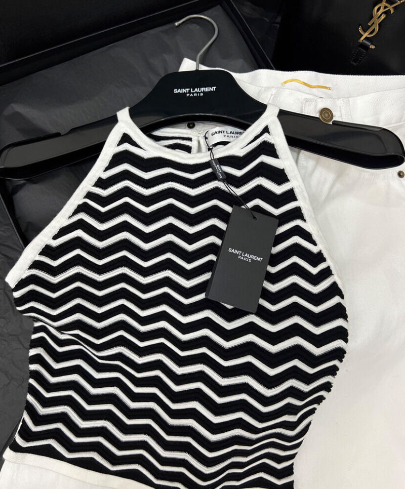 Saint Laurent Women's Striped Vest top Black
