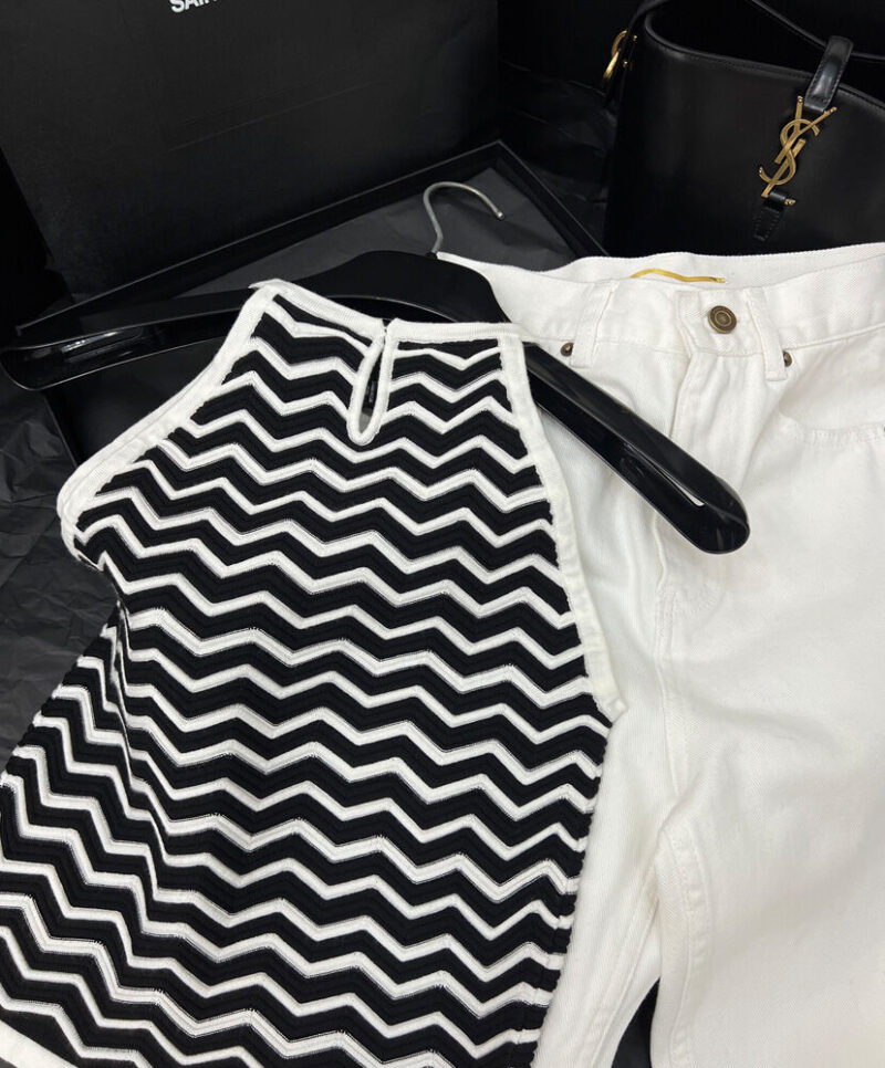 Saint Laurent Women's Striped Vest top Black