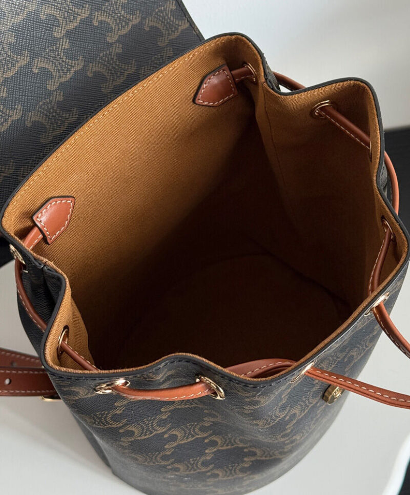 Celine Backpack Celine Bonnie In Triomphe Canvas And Calfskin Coffee