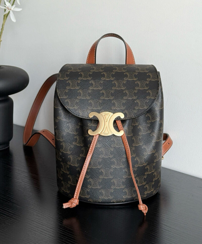 Celine Backpack Celine Bonnie In Triomphe Canvas And Calfskin Coffee