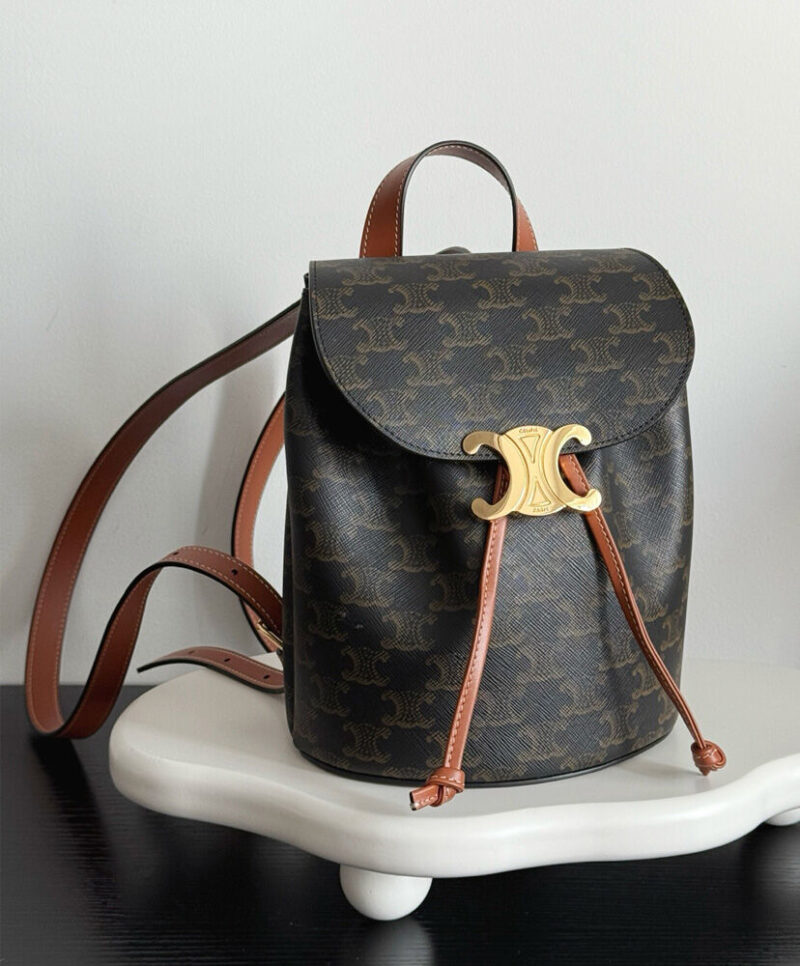 Celine Backpack Celine Bonnie In Triomphe Canvas And Calfskin Coffee