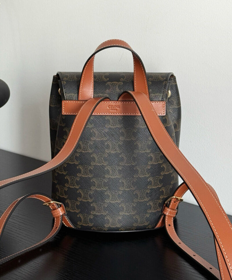 Celine Backpack Celine Bonnie In Triomphe Canvas And Calfskin Coffee