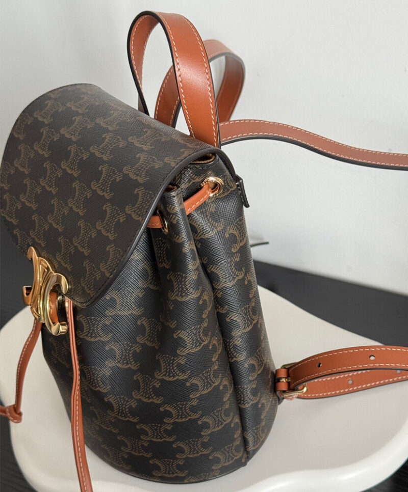 Celine Backpack Celine Bonnie In Triomphe Canvas And Calfskin Coffee