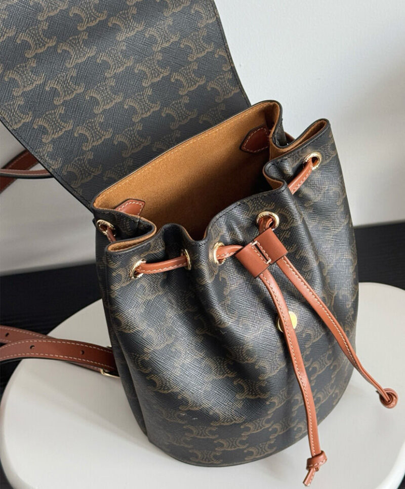 Celine Backpack Celine Bonnie In Triomphe Canvas And Calfskin Coffee