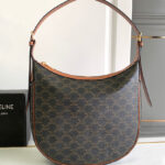 Celine Heloise Bag In Triomphe Canvas And Calfskin Coffee