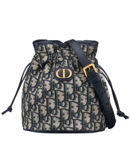 Christian Dior 30 Montaigne Mini Bucket Bag with Drawstring Dark Blue