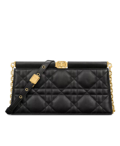 Christian Dior Caro Colle Noire Clutch With Chain