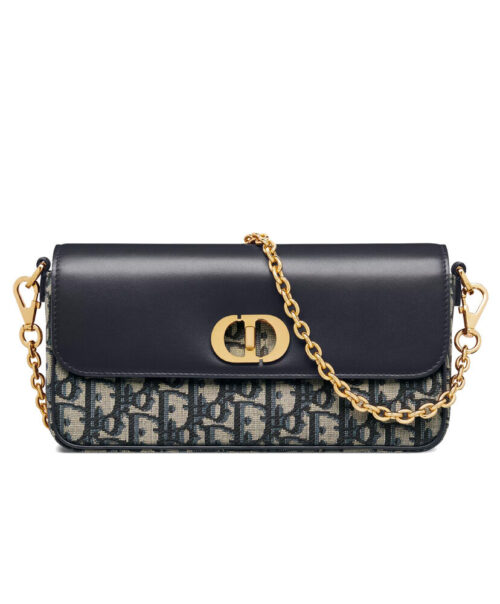 Christian Dior 30 Montaigne Avenue East-West Double Carry Mini Bag Dark Blue