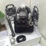 Christian Dior Lady Dior Mini Classic Tote Bag With Lambskin Black