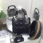 Christian Dior Lady Dior Mini Classic Tote Bag With Lambskin Black
