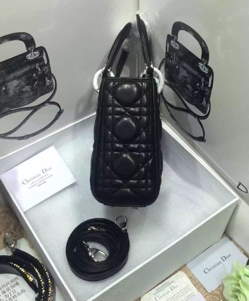 Christian Dior Lady Dior Mini Classic Tote Bag With Lambskin Black