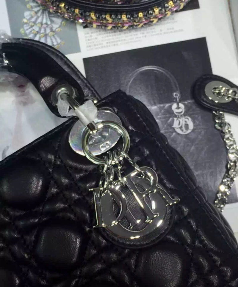 Christian Dior Lady Dior Mini Classic Tote Bag With Lambskin Black