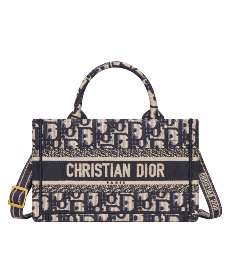 Christian Dior Mini Dior Book Tote With Strap Dark Blue