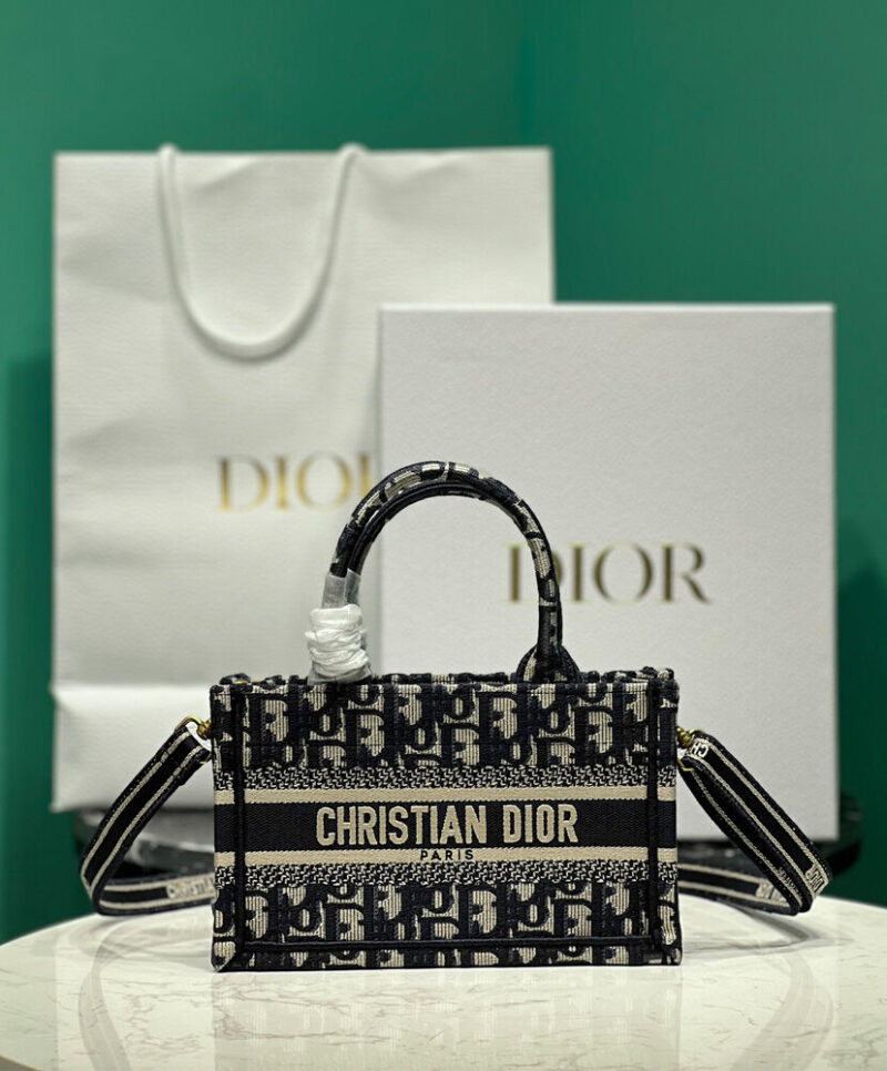Christian Dior Mini Dior Book Tote With Strap Dark Blue