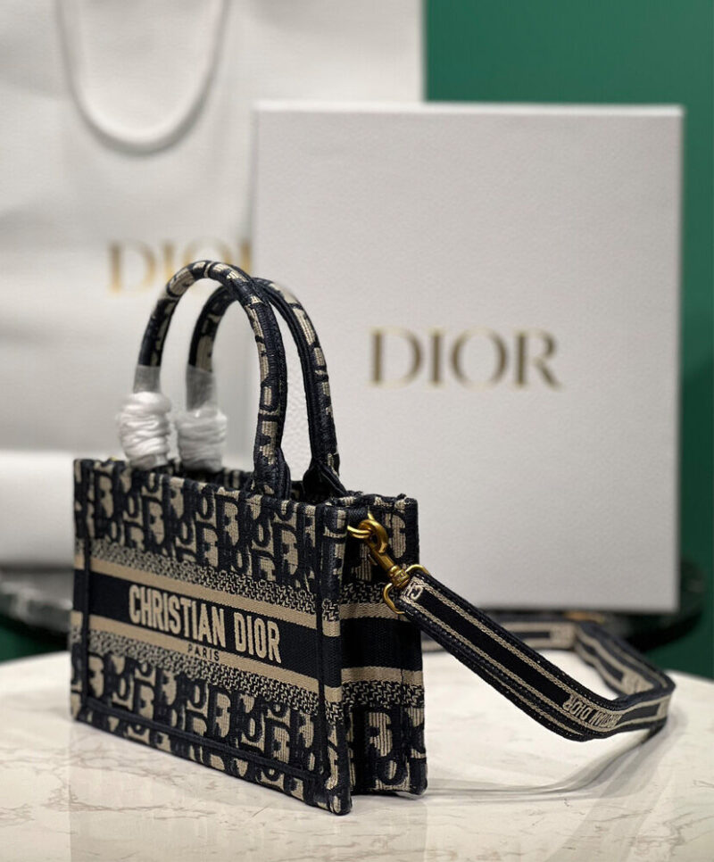 Christian Dior Mini Dior Book Tote With Strap Dark Blue