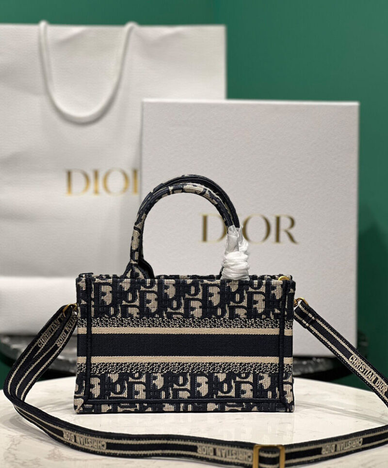 Christian Dior Mini Dior Book Tote With Strap Dark Blue