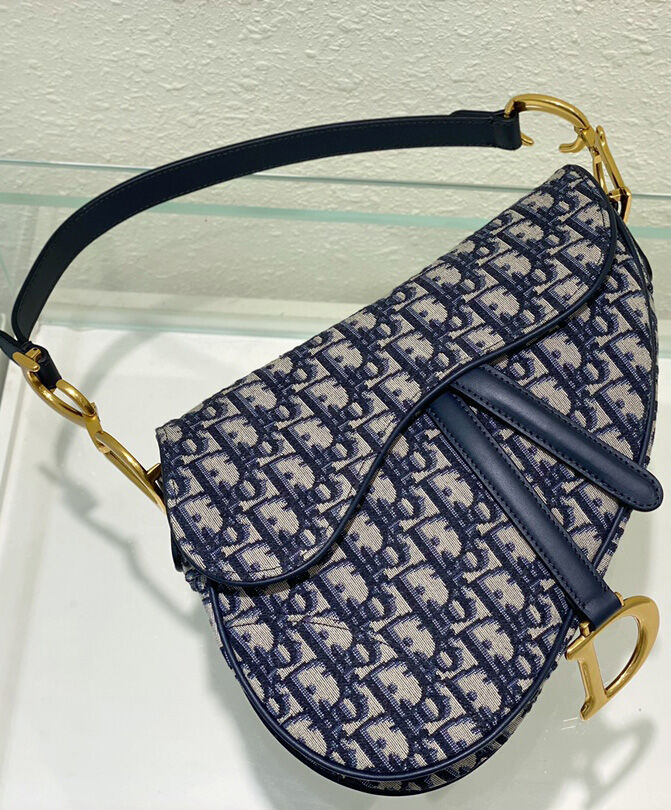 Christian Dior Saddle Bag With Strap Dark Blue