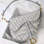 Christian Dior Saddle Original Oblique Embroidered Canvas Bag Gray