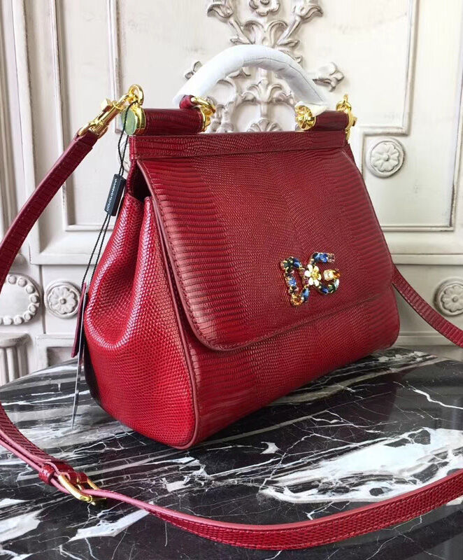 Dolce & Gabbana Sicily handbag With iguana-print and DG crystal logo patch