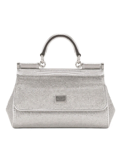 Dolce Gabbana Satin Sicily Bag With Fusible Rhinestones Silver