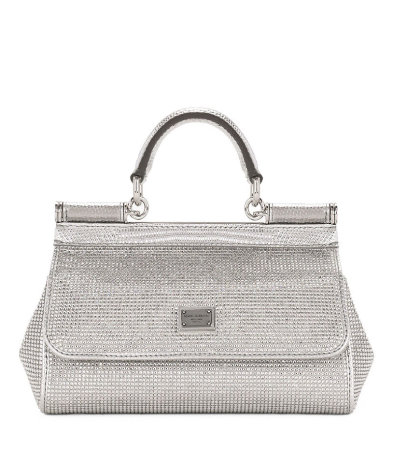 Dolce Gabbana Satin Sicily Bag With Fusible Rhinestones Silver