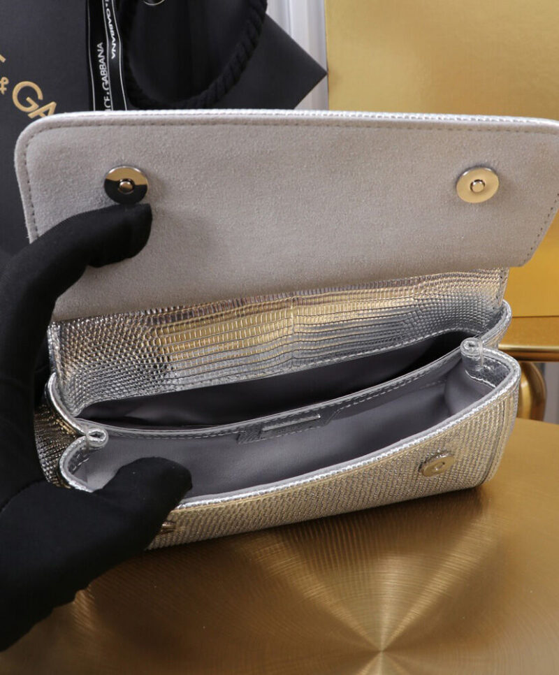 Dolce Gabbana Satin Sicily Bag With Fusible Rhinestones Silver