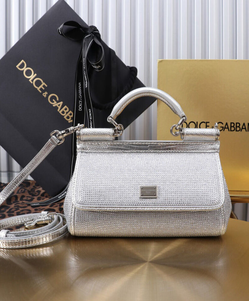 Dolce Gabbana Satin Sicily Bag With Fusible Rhinestones Silver