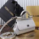 Dolce Gabbana Satin Sicily Bag With Fusible Rhinestones Silver