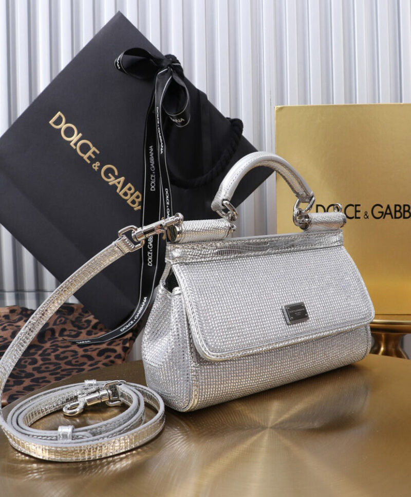 Dolce Gabbana Satin Sicily Bag With Fusible Rhinestones Silver