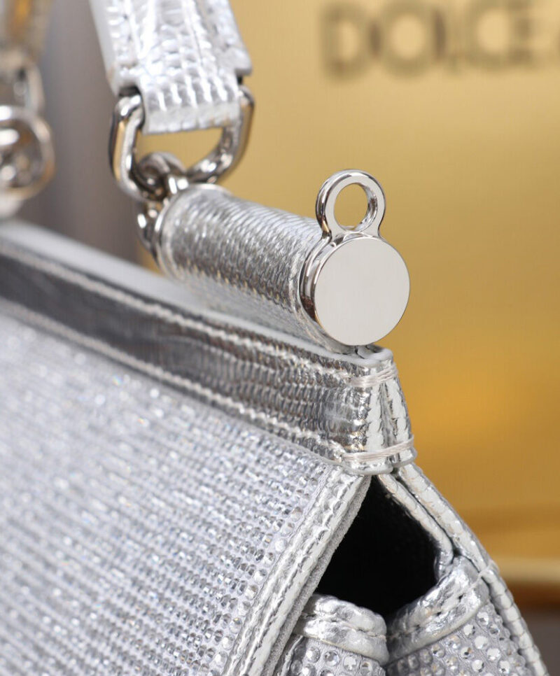 Dolce Gabbana Satin Sicily Bag With Fusible Rhinestones Silver