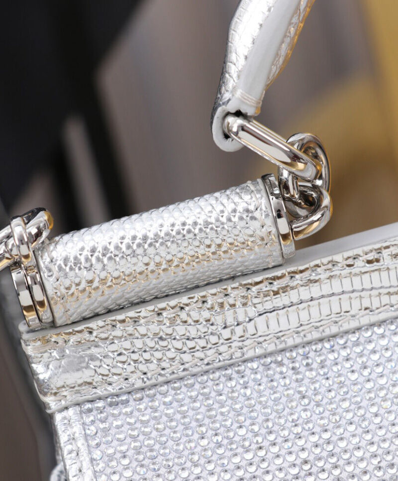 Dolce Gabbana Satin Sicily Bag With Fusible Rhinestones Silver